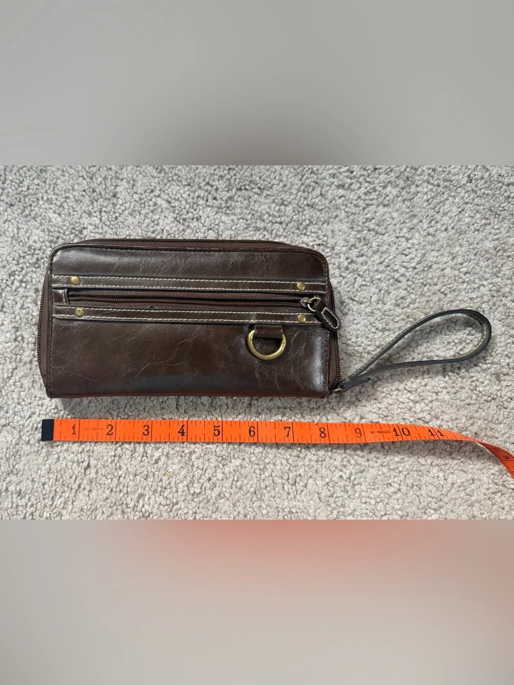Dark Brown Leather Wristlet Wallet - Classic Travel Organizer NWOT